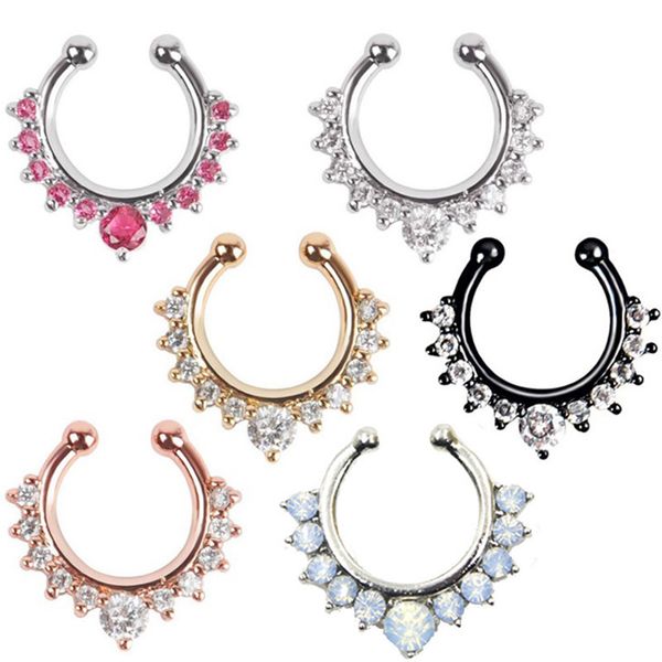 

100pcs/lot 7 styles fake piercing fake septum cz nose ring nose rings pircing fakes studs, Slivery;golden