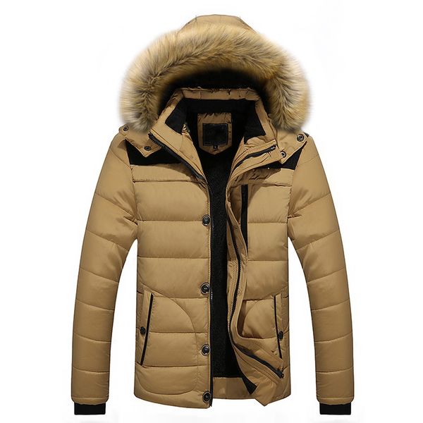 

men winter parka coats outdoor warm thick jacket fur hooded coat jacket 2018 solid zipper male coat men clothing, Black