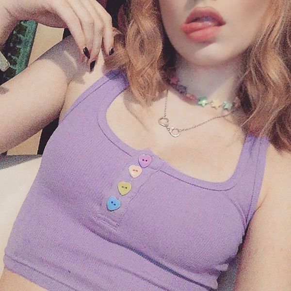 

женщины sexy u-образным вырезом crop top цвета конфеты сердца кнопки ребристые вязать тонкий жилет рубашка, White