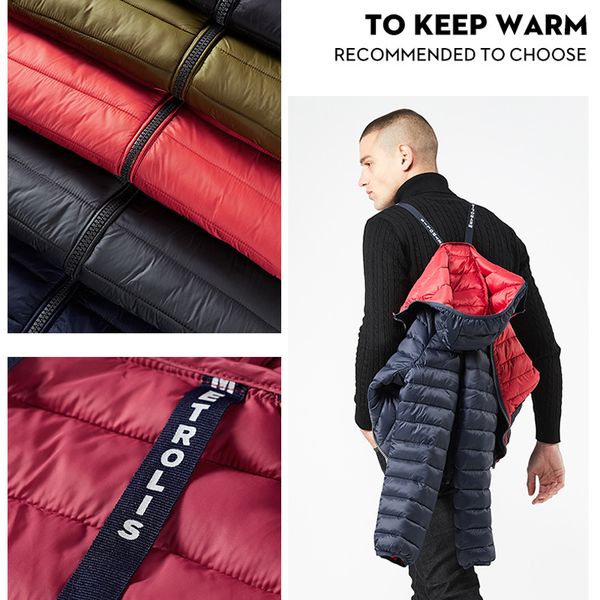 

unique design suspender winter coat men ultralight men's windproof overcoat hooded jacket warm cotton parkas male outwear jacket, Black