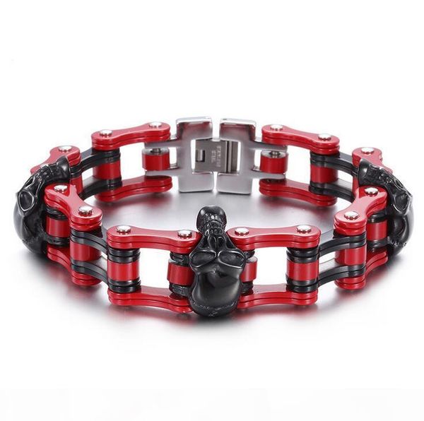 

18mm * 22.5cm black red bike motorcycle biker bracelet for men bicycle link chain stainless steel bangles skulls jewelry pulseira, Golden;silver