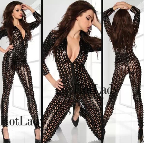 

hollow black silver gold fashion dj stage dance show female singer costume full body suit bodysuit women, Black;red