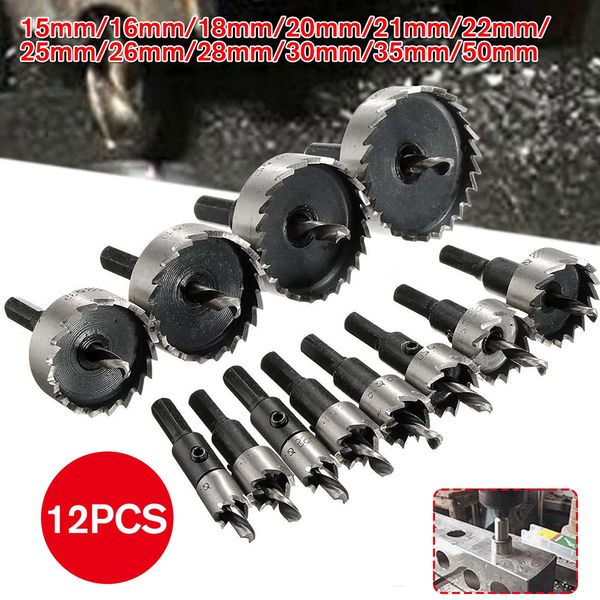 

12pcs hss drill bit hole saw tooth set stainless steel metal alloy cutter 15-50mm power tool accessories