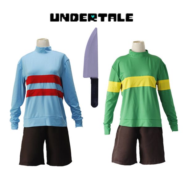 

halloween costumes game undertale chara frisk cosplay costumes green blue sportswear pants knife included full set, Black