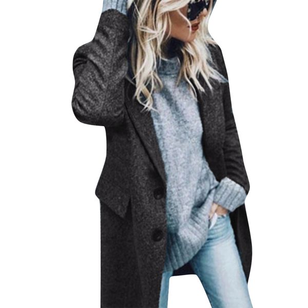 

women's autumn and winter long-sleeved woolen clothes sweater coat, Black
