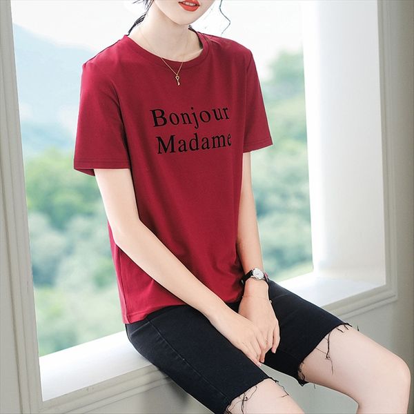 

cotton short-sleeved t- female 2020 women's loose slim round collar shirt osaka t-shirt female, White