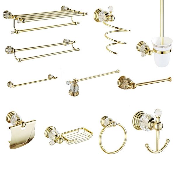 

crystal bathroom products towel rack solid brass bathroom hardware sets gold polished accessories wall mounted