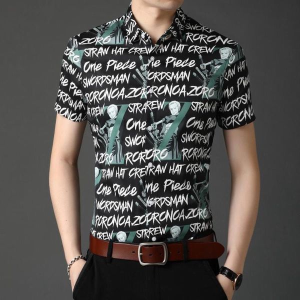 

men's casual shirts character letters pattern digital print fashion short sleeve shirt summer quality cotton soft comfortable luxury me, White;black