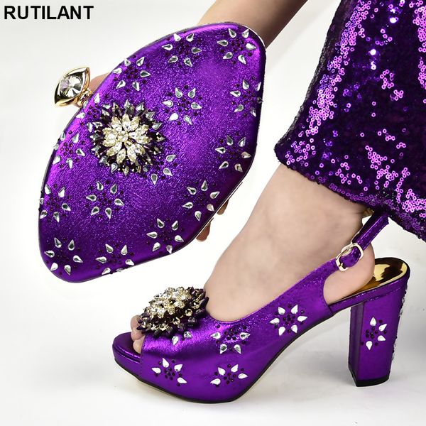 

luxury women shoes bag and shoes set italy elegant wedding bride cristal african wedding italian shoe and bag sets party, Black