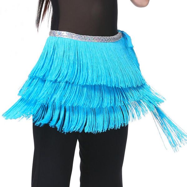 

3 layers fringe tassel skirts belly dance waist belt chain sequins hip scarf women's belly waistband party skirt, Black