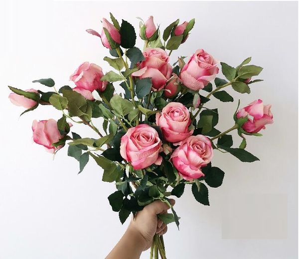 Hochwertige künstliche Blumen, Hochzeitsstrauß, Hochzeitsdekorationsblumen, 66 cm hoch, fühlen sich echt an, künstliche Rosenblüten