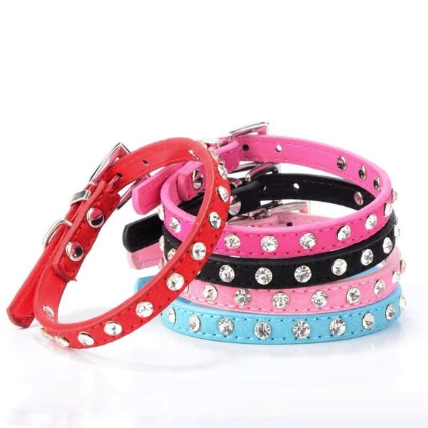 

dog collar crystal bling rhinestone pu leather puppy cat collars necklace neck strap personality pet products collar
