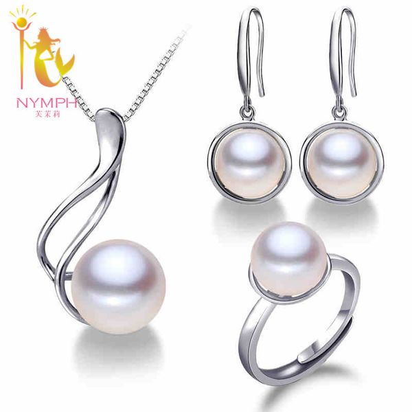 

nymph pearl jewelry sets natural freshwater pearl necklace pendant earrings bracelet fine jewelry for women gift[tc1027] t190703, White;golden
