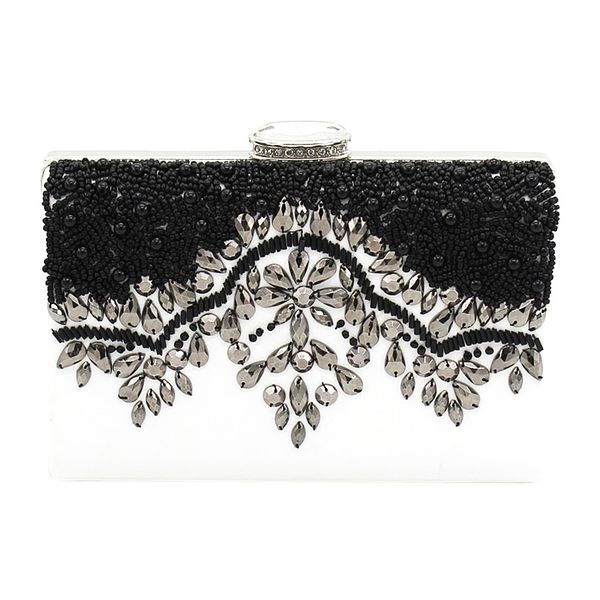 

pu leather diamante bead evening handbag clutch party purse chain bag, Black;red
