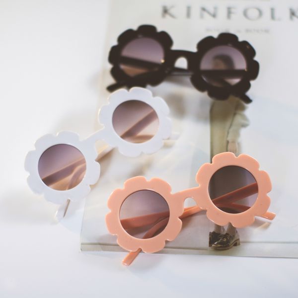 

new cute sun flower round sunglasses for children boys girls sun flower child glasses with uv protection, White;black