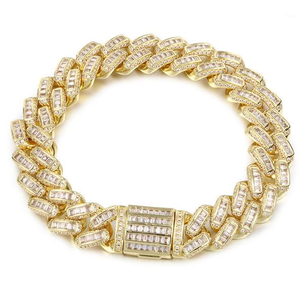 

box buckle buckle type zircon mixed mosaic cuban bracelet european and american men's brand rap hip-hop bracelets1, Black