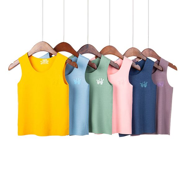 

new children's autumn and winter warm cartoon printing vest boys fashion simple de cashmere round neck vest, Blue
