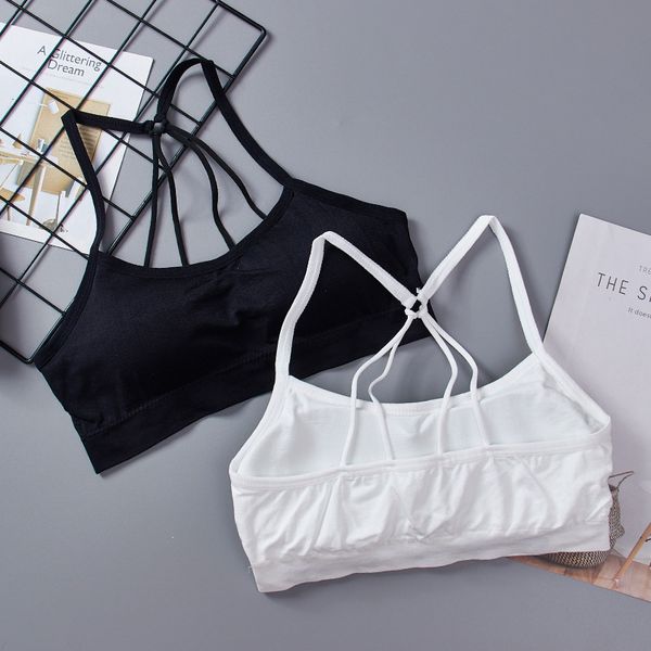 

veqking push up sports bra yoga fitness for womens gym running padded yoga bra vest breathable strappy sports top, White;black