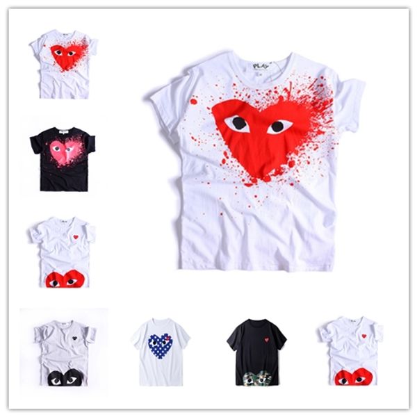 

new com men women black red heart des play garcons cdg embroidered single heart short sleeve t-shirts embroidery red heart tee, Black;blue