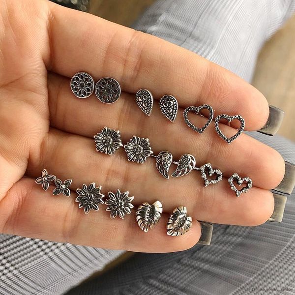 

Earrings Set Combination 9 Pairs Of Earrings Peach Heart Drop Shells Vintage Carved Earrings Ear Jewelry Bohemian Style