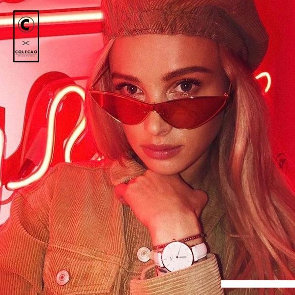 

colecao cat eye солнцезащитные очки для женщин в 2018 году новый постепенное вс очки модные солнцезащитные очки очки triangle открытый drivi, White;black