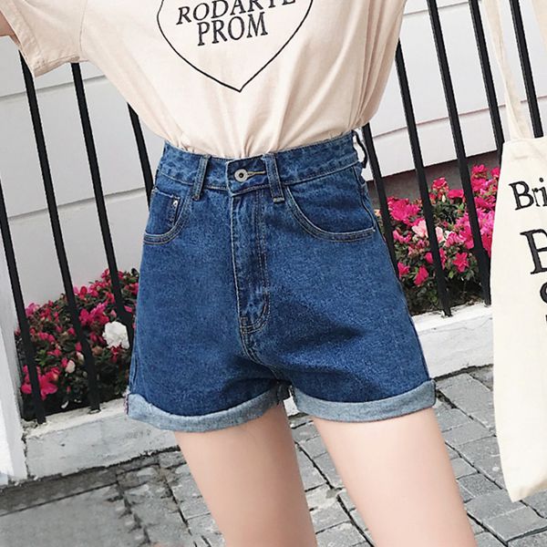 

cotton denim women retro straight wide leg student denim shorts female summer 2019 new loose girls cec pants, Blue