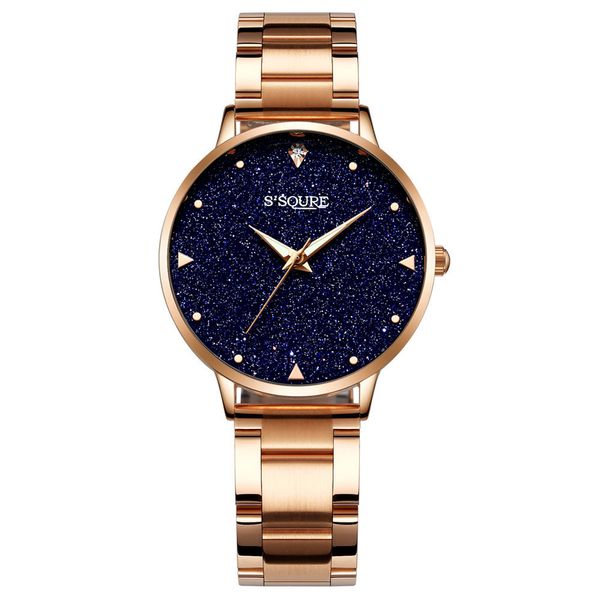 

cdybox women starry sky large face diamond bracelet watch stainless steel strap blue sandstone dress quartz wrist watch, Slivery;brown