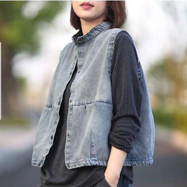 

women denim vest short fashion 2020 spring autumn sleeveless single breasted vintage casual women coat, Black;white