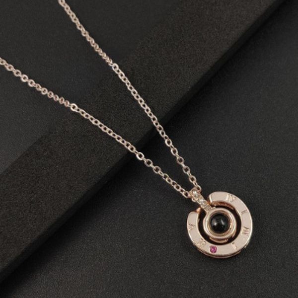 

rose gold 100 languages i love you projection pendant necklace for women jewelry love memory wedding necklace valentine's day, Silver