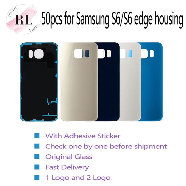 

dhl 50pcs original glass battery door back cover housing + adhesive sticker for samsung galaxy s6 g920f s6 edge g925f