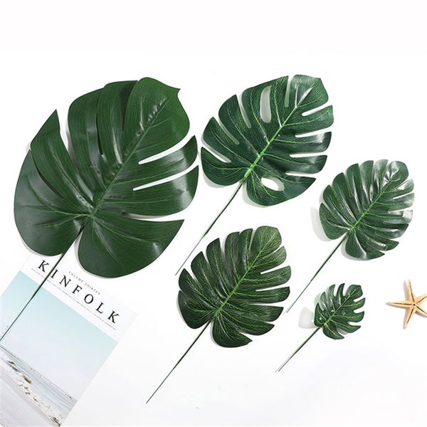 

plastic flowers artificial fake monstera palm leaves green plants wedding diy decoration arrangement plant leaf 4 size