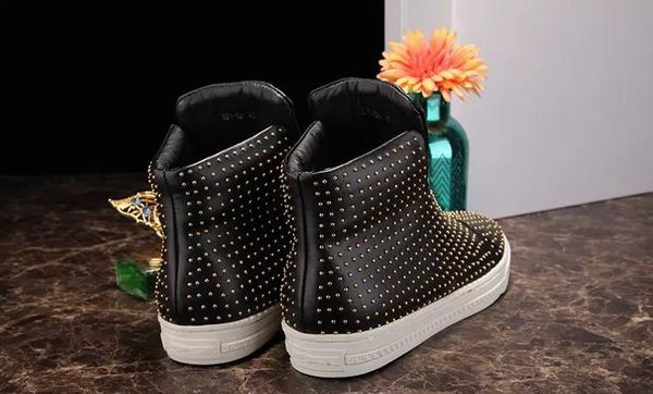

fashion red to nail high shoes to help cool metal buckle sleeve casual shoes europe and the united states popular punk shoes nk022, Black