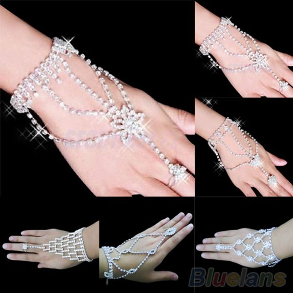 

bridal wedding crystal rhinestone slave bracelet wristband harness cuff 06wq, Black