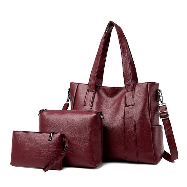 

casual women high capacity handbag sheepskin 3pcs/sets solid color tote ladies messenger bag luxury handbags women bags designer