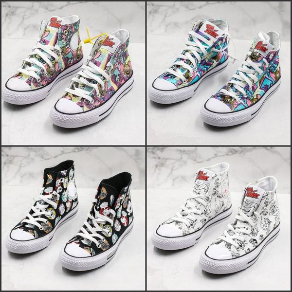 

conversing taylor star chuck 70 hi tom & jerry canvas shoes graffiti high half size originals classic skateboard sneakers girls mens, Black