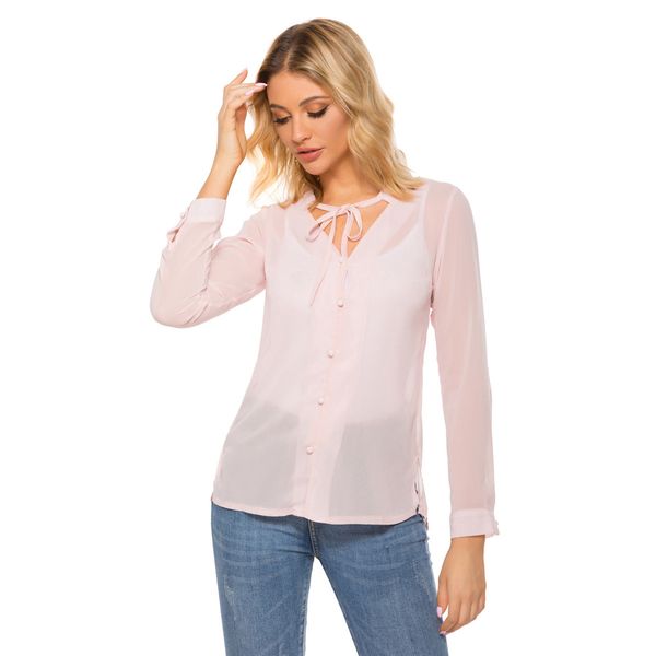 

женская дизайнерская шифон рубашка женский сладкий сексуальный длинным рукавом shirt4q6g, White