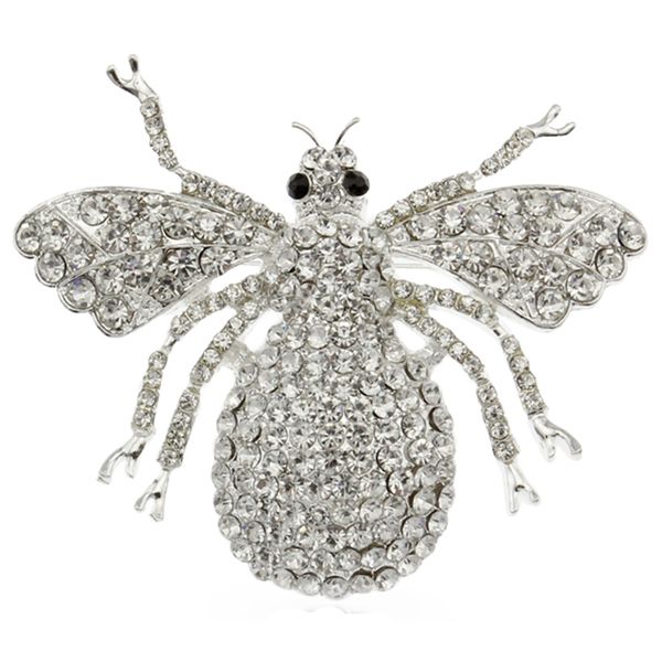 

50pcs / lot large silver tone bee brooches insect rhinestone crystal pin brooch for women, Gray