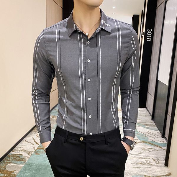 

2020 мужские полосатые рубашки рубашки бизнес повседневный slim fit с длинным рукавом мужчины платье топы streetwear социальные мужчины одеж, White;black