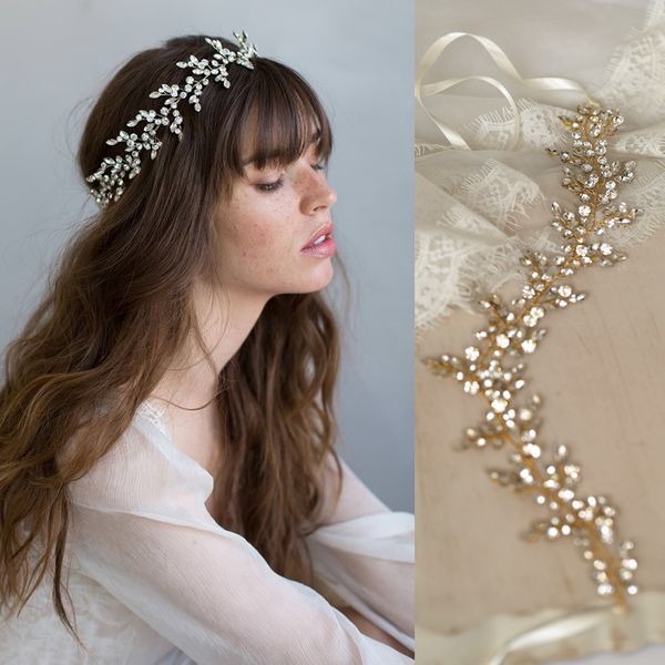 38cm Long Bridal Wedding Bride Rhinestone Ribbon Tiaras Headpiece