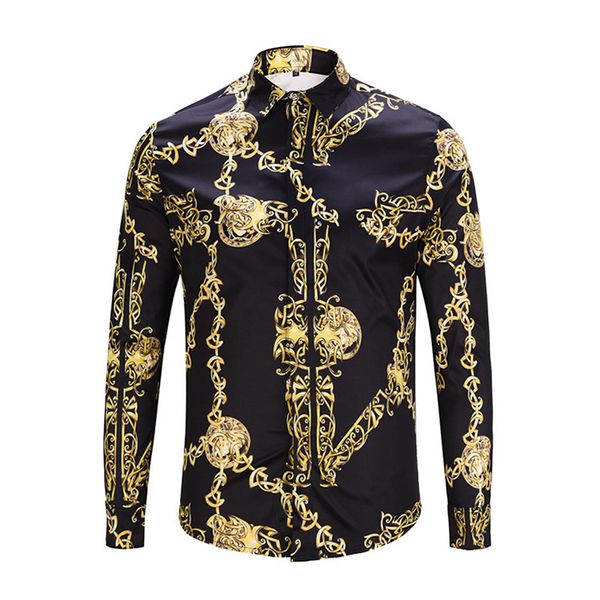 

2019 Men Fashion Casual Long Sleeved Printed shirt Slim Fit Male Social Business Dress Shirt Brand Men Clothing Soft Comfortable