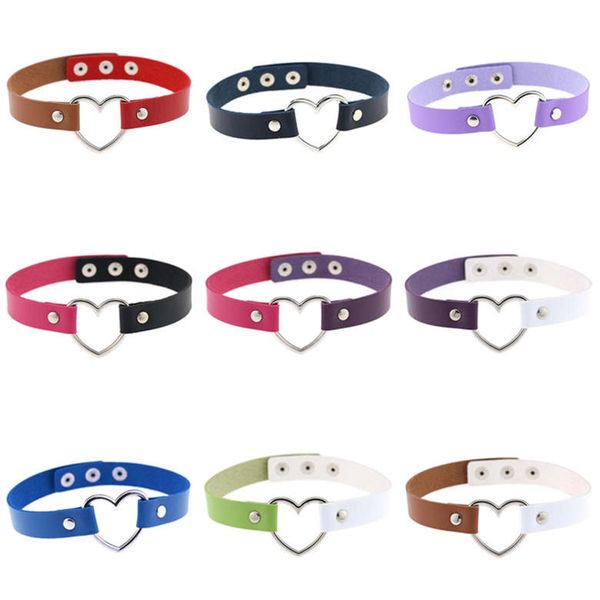 

pu кожа персик сердце образный воротник женщин шею с ключицы ожерелье короткий dan211 заказ смешивания ожерелья подвеска чокеры, Golden;silver