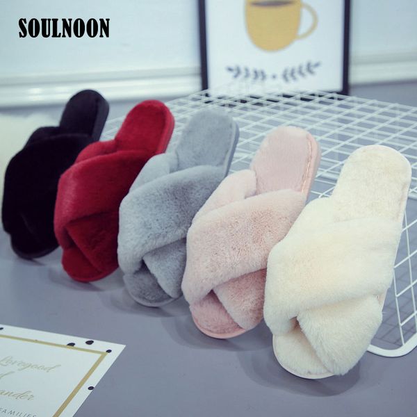 

женские теплый дом тапочки искусственного мех мягких плоский тапочки женский зимний повседневный дом пушистый вьетнамки черного розовый cozy, Black