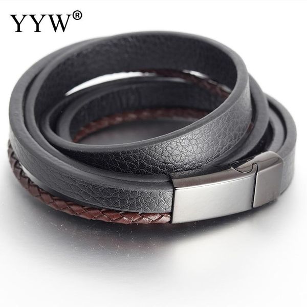 

multilayer pu leather cord woven bracelets black and brown business fashion bangle wristband masculina jewelry accessories erkek