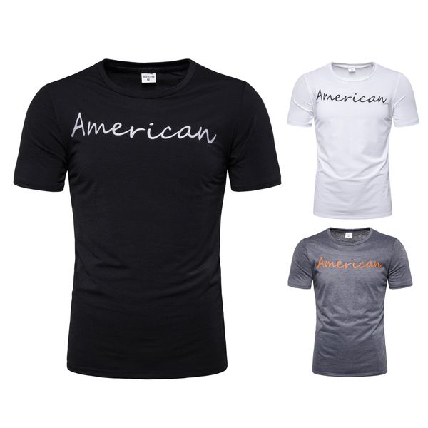 

American Letter Print Mens Tshirts Summer Solid Color Round Neck Short Sleeve Mens Tops Fashion Casual Mens Tees