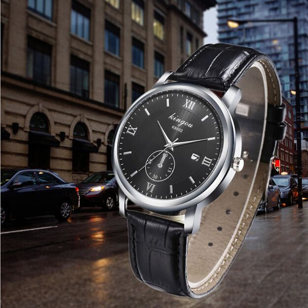 

men retro design leather band analog alloy quartz wrist men's watch wrist party decoration suit dress watch gifts male man boy, Slivery;brown