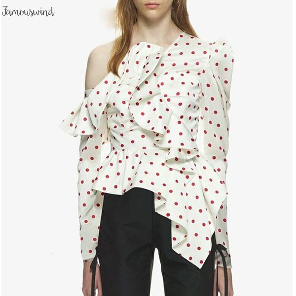 

блуза dot нерегулярное сексуальная женщина с плеча backless оборками лоскутная puff рукавом пуловер весна рубашка top, White