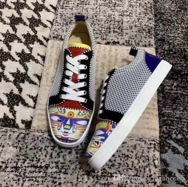 

with box 2019 new fashion luxury sneakers men trainers red bottom shoes 100% genuine leather fashion casual shoes sz us 5-12.5, Black