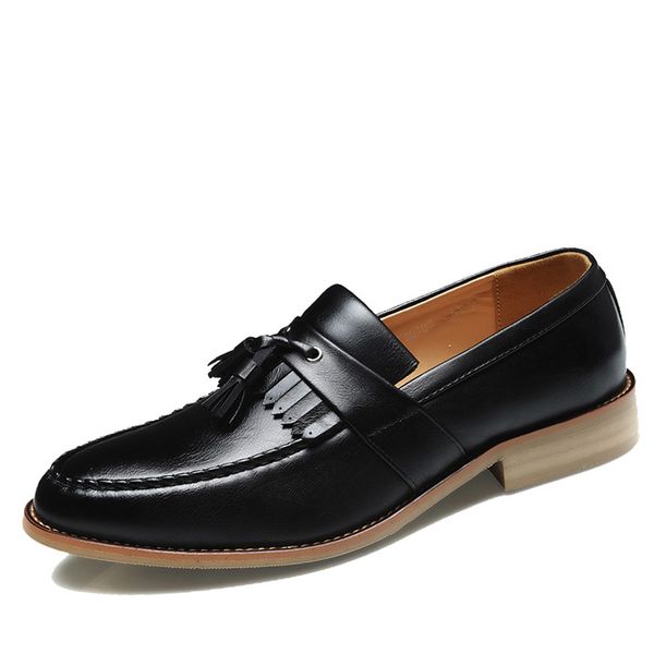 

new fashion men loafers shoes slip on moccasins casual men shoes flats vintage tassel design microfiber leather shoes, Black