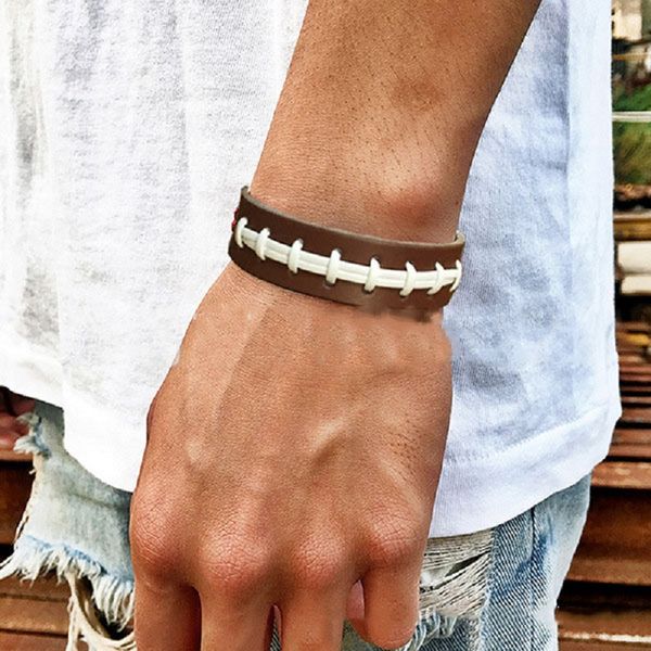 

leather softball seam sports bracelets baseball softball baseball sports bracelet bangles for men women jewelry 8colors dhl wholesale, Golden;silver