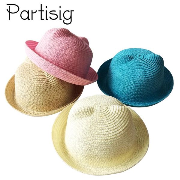 

2018 children summer hat kids straw cap cat ear beach panama hat for girls sun children hats for boys cartoon baby hats kkbcx, Yellow